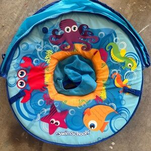 Swimschool self-inflating baby boat w/adjustable seat, retractable canopy
